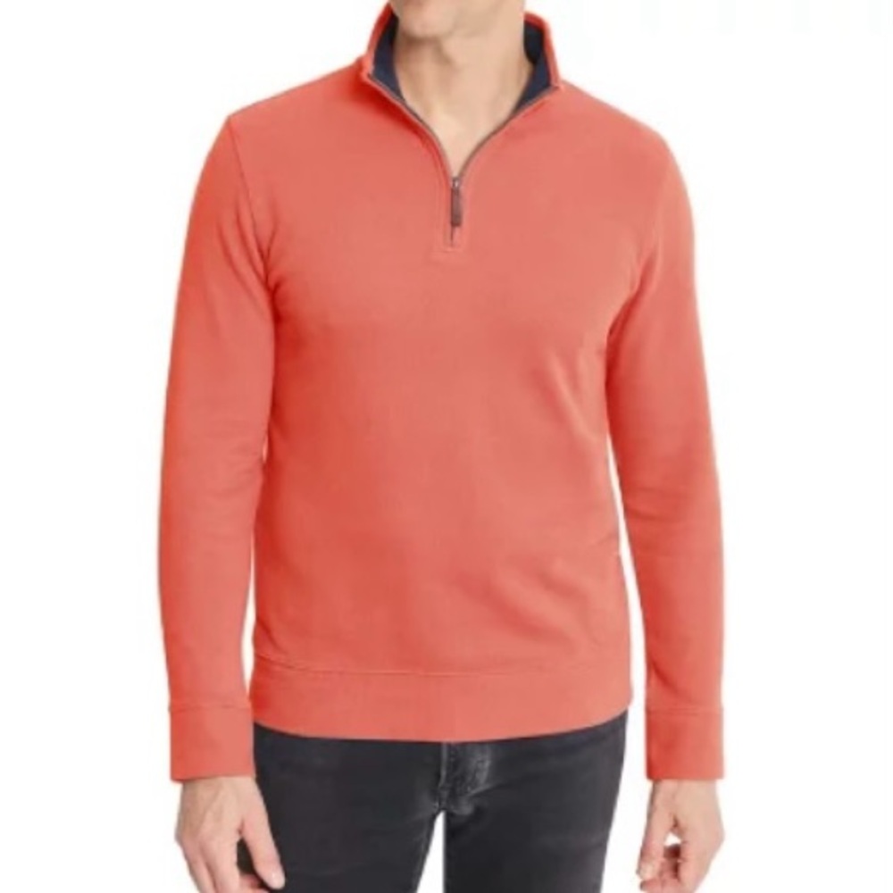 Lands' End Men's Ribbed Quarter Zip Long Sleeve Pullover Coral XL - NWT